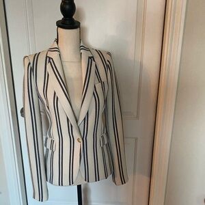 Zara Navy and Cream Striped Blazer
